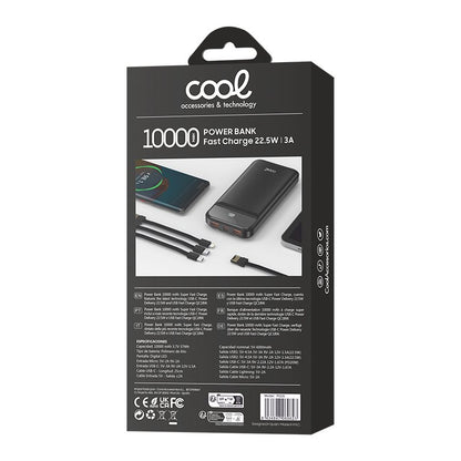 Batería Externa Universal Power Bank 10.000 mAh Carga Rápida 22.5W (3 cables) Negro