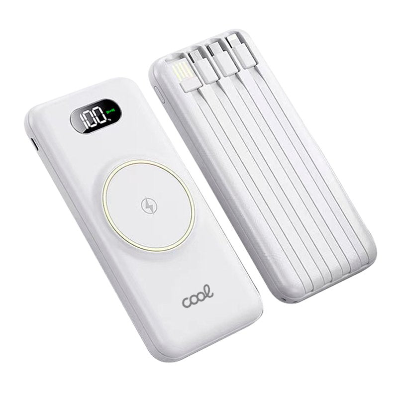 Batería Externa Universal Power Bank 10.000 mAh + Qi Carga Inalámbrica (4 conexiones) Blanco