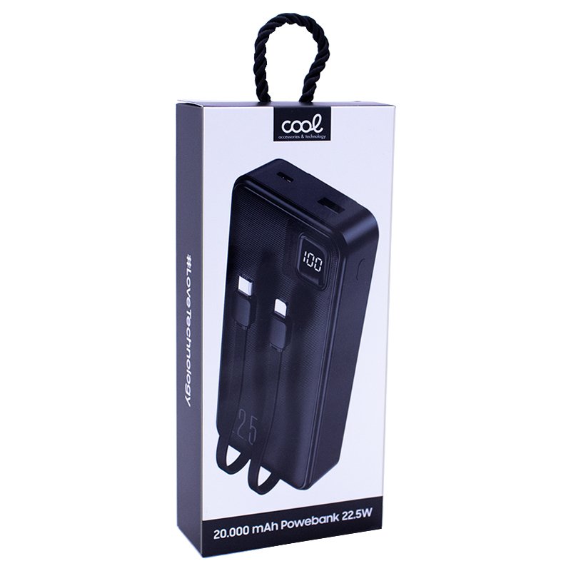 Bateria Externa Universal Power Bank 22.5W 20.000 mAh (Tipo-C / Lightning) COOL Negro