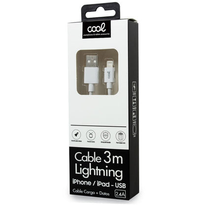 Cable USB Compatible COOL Lightning para iPhone / iPad (3 metros) Blanco