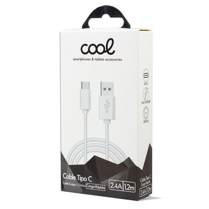 Cable USB Compatible COOL Universal TIPO-C (1.2 metros) Blanco 2.4 Amp