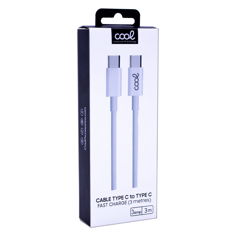 Cable USB Compatible COOL Universal TIPO-C a TIPO-C (3 metros) Blanco 3 Amp