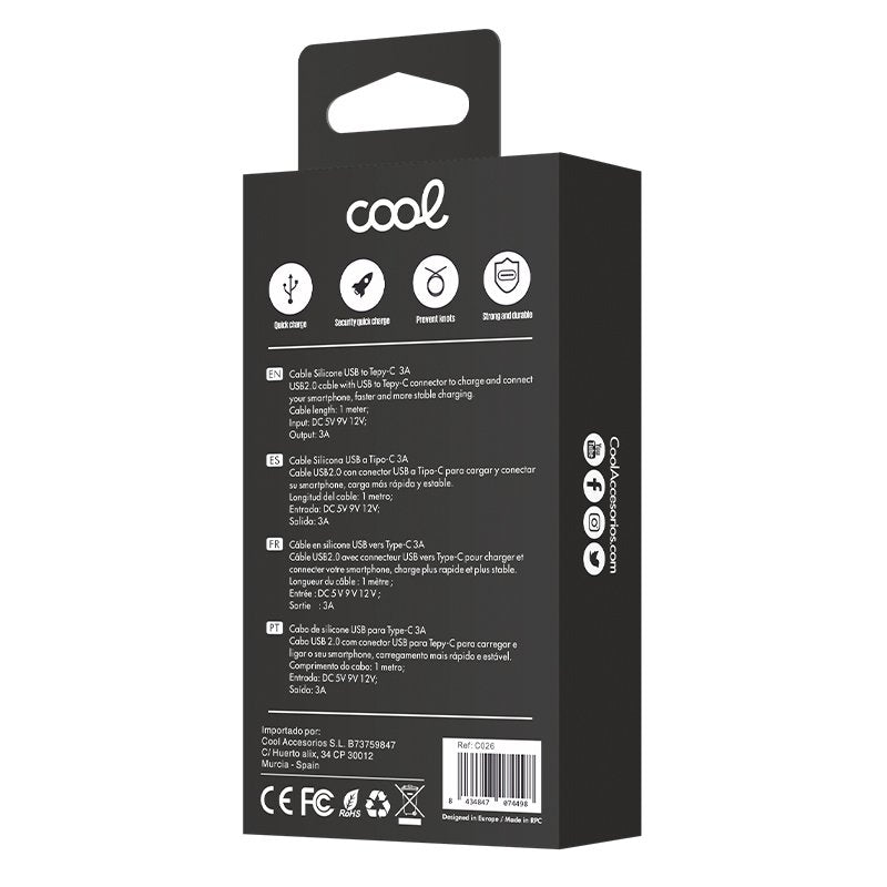 Cable USB COOL Silicona Universal Tipo C (1 metro) Celeste