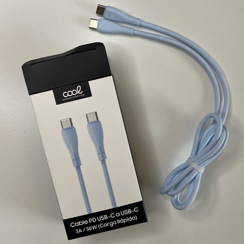 Cable USB COOL Silicona Universal Tipo C a Tipo C (1 metro) Celeste