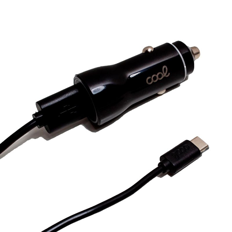 Cargador Coche Cable Tipo C (2 x Usb) COOL 2.4A Kit 2 en 1 Negro