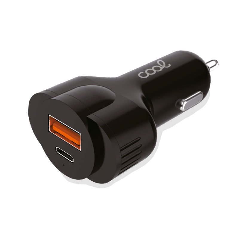 Cargador Coche Universal Entrada USB + Entrada Tipo C PD COOL (30W) Negro