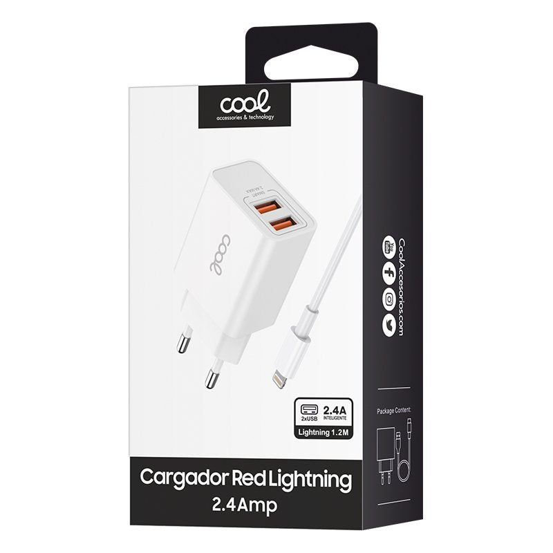 Cargador Red para iPhone COOL 2 x USB + Cable Lightning 1,2m (2.4 Amp)