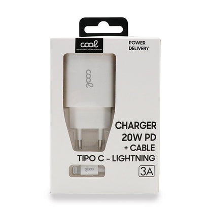 Cargador Red para iPhone COOL Entrada TIPO-C PD + Cable Tipo C - Lightning 1,2 metros (20W)