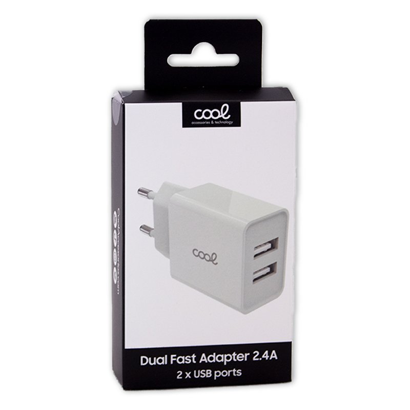 Cargador Red Universal Entrada 2 x USB COOL 2.4 Amperios Blanco