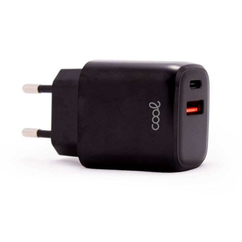 Cargador Red Universal Fast Charger (PD) Dual Tipo-C / USB COOL (20W) Negro