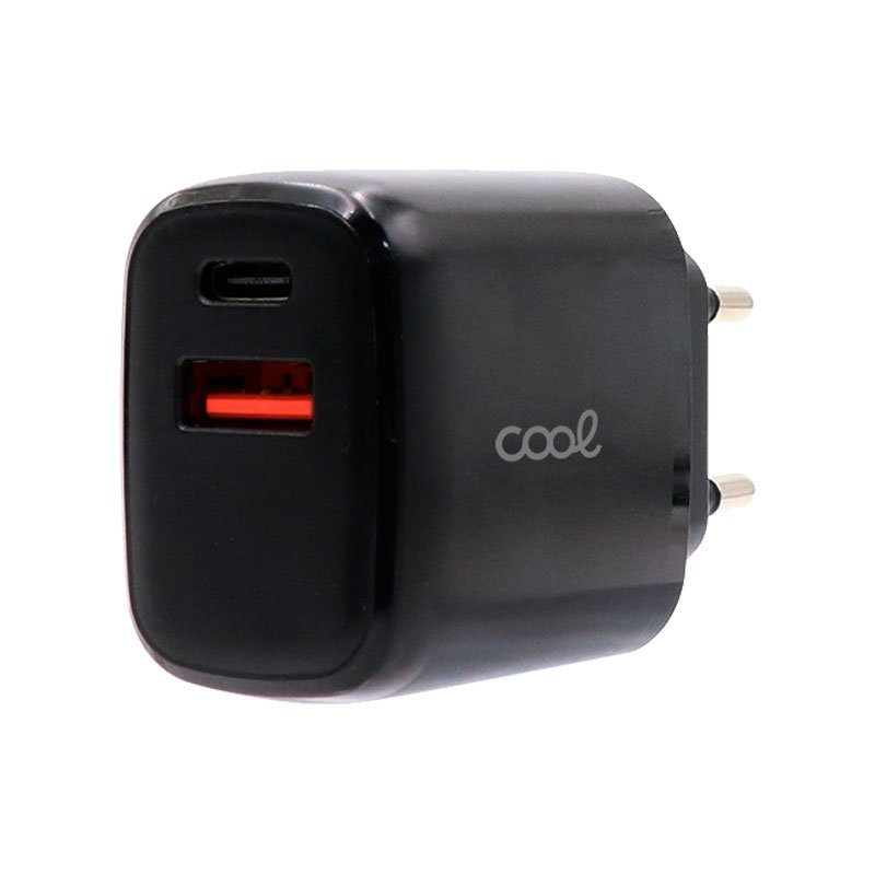 Cargador Red Universal Fast Charger (PD) Dual Tipo-C / USB COOL (20W) Negro