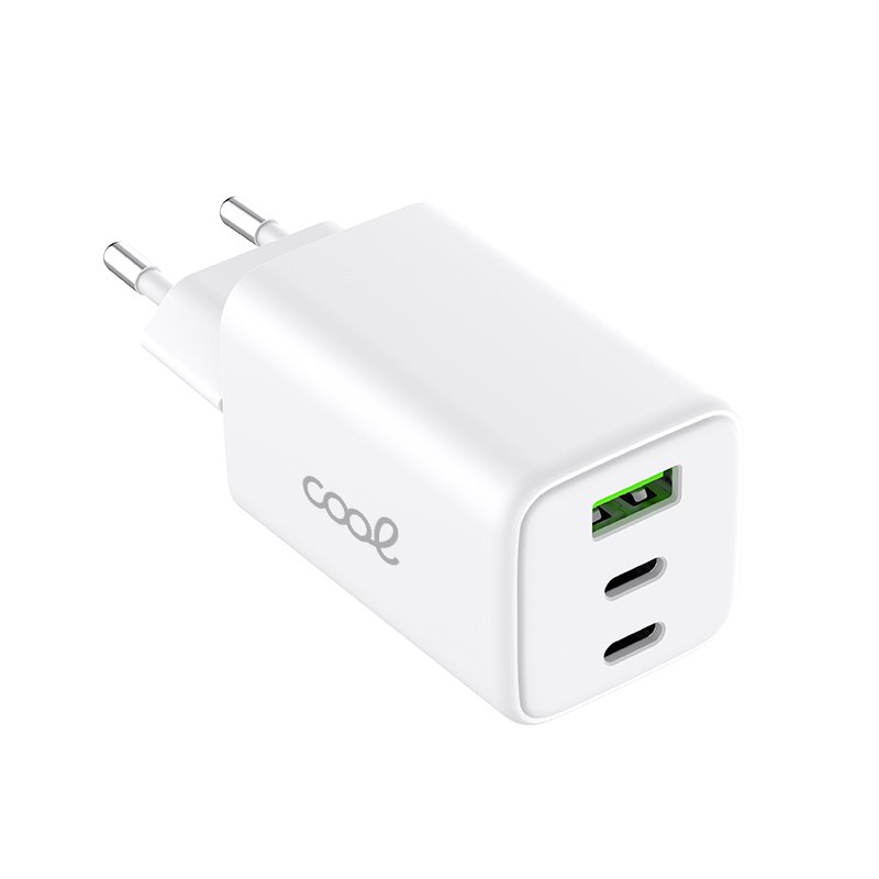 Cargador Red Universal Ultra Fast PD Port x3 (2x Tipo-C + 1x USB) COOL (65W) GaN Blanco