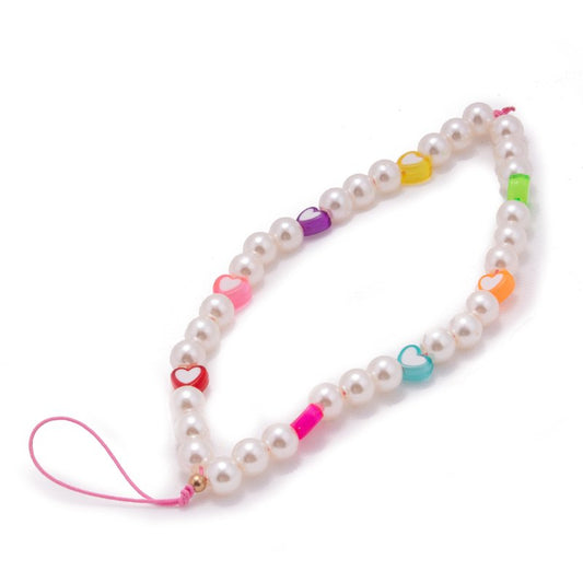 Colgante COOL Universal Smartphone Pulsera Strap Perlas Corazones