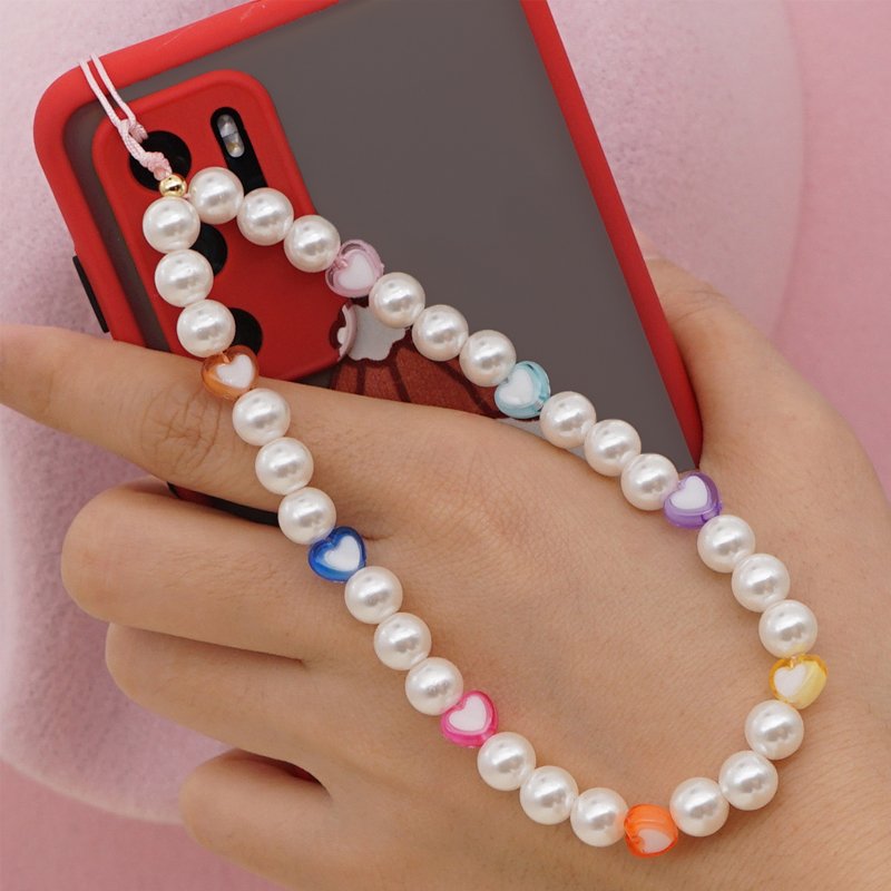 Colgante COOL Universal Smartphone Pulsera Strap Perlas Corazones