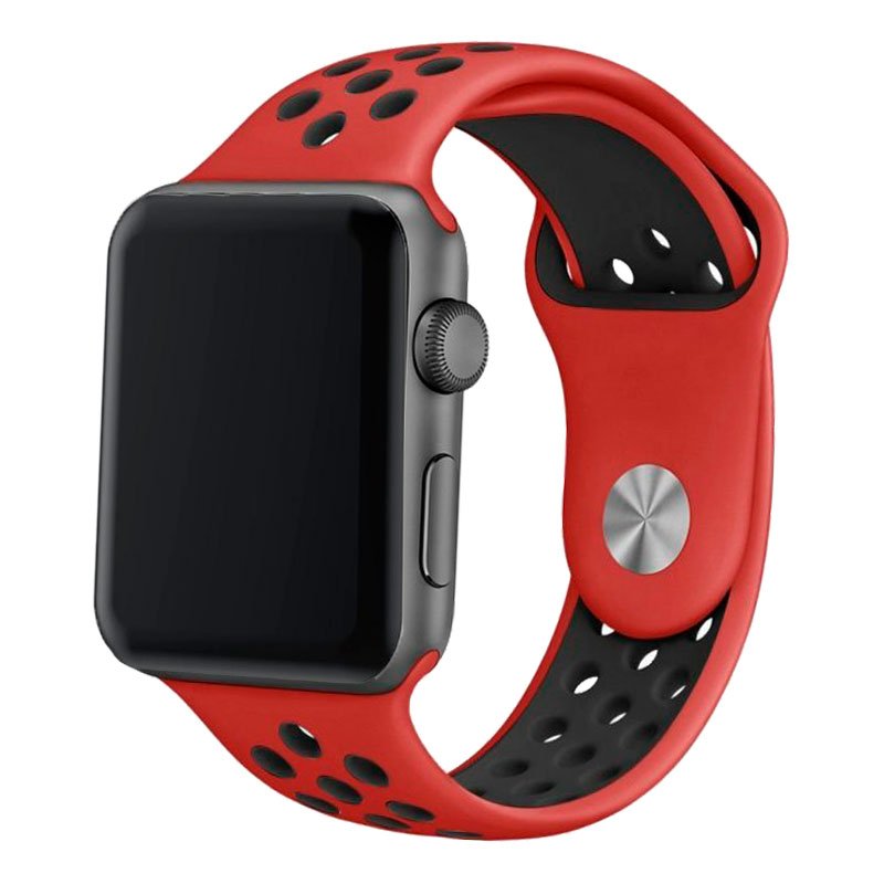 Correa COOL para Apple Watch Series 1 / 2 / 3 / 4 / 5 / 6 / 7 / 8 / 9 / SE (42 / 44 / 45 mm) Sport Rojo-Negro