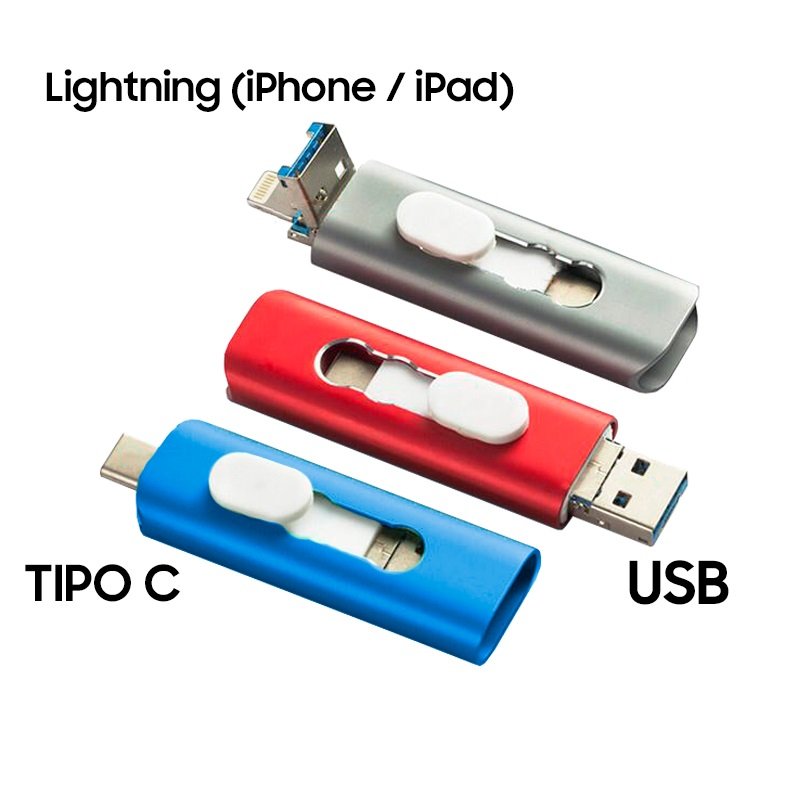 Pen Drive USB x32 GB COOL (3 en 1) Lightning / Tipo-C / USB Negro