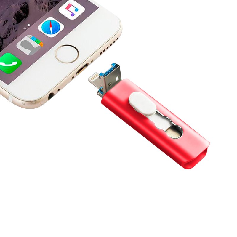 Pen Drive USB x32 GB COOL (3 en 1) Lightning / Tipo-C / USB Rojo