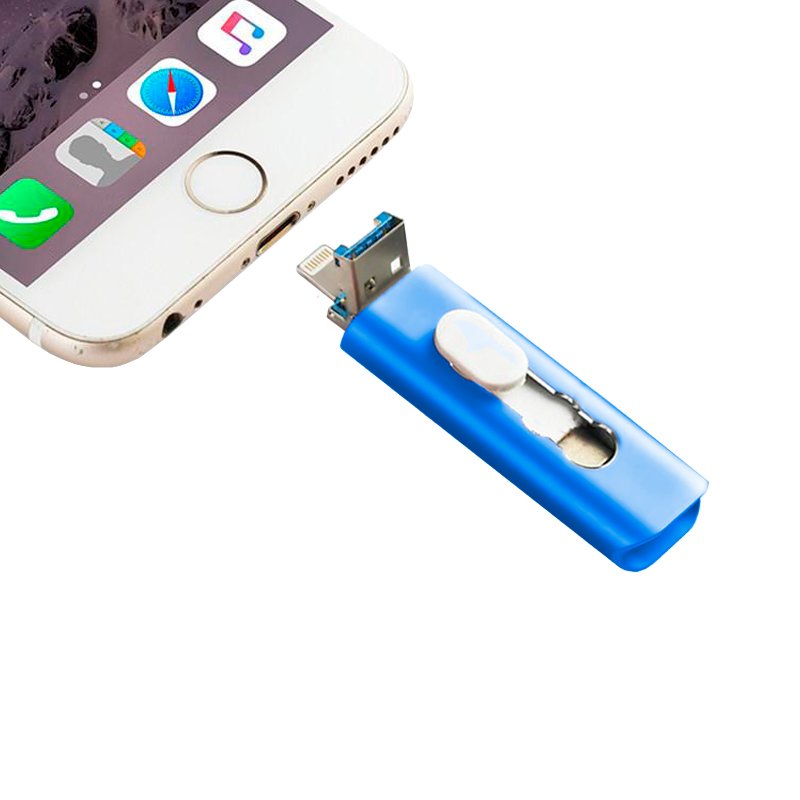 Pen Drive USB x64 GB COOL (3 en 1) Lightning / Tipo-C / USB Azul