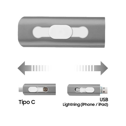 Pen Drive USB x64 GB COOL (3 en 1) Lightning / Tipo-C / USB Gris