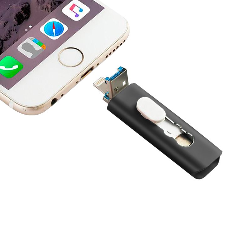 Pen Drive x USB 128 GB COOL (3 en 1) Lightning / Tipo-C / USB Negro