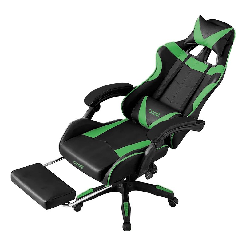 Sillón Gaming Premium COOL Rest Negro-Verde (Reposapiés)