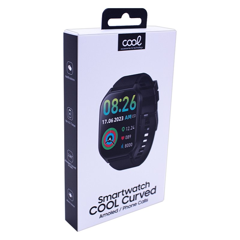 Smartwatch COOL Pantalla Amoled Curved Silicona Negro (Llamadas, Salud, Deporte)